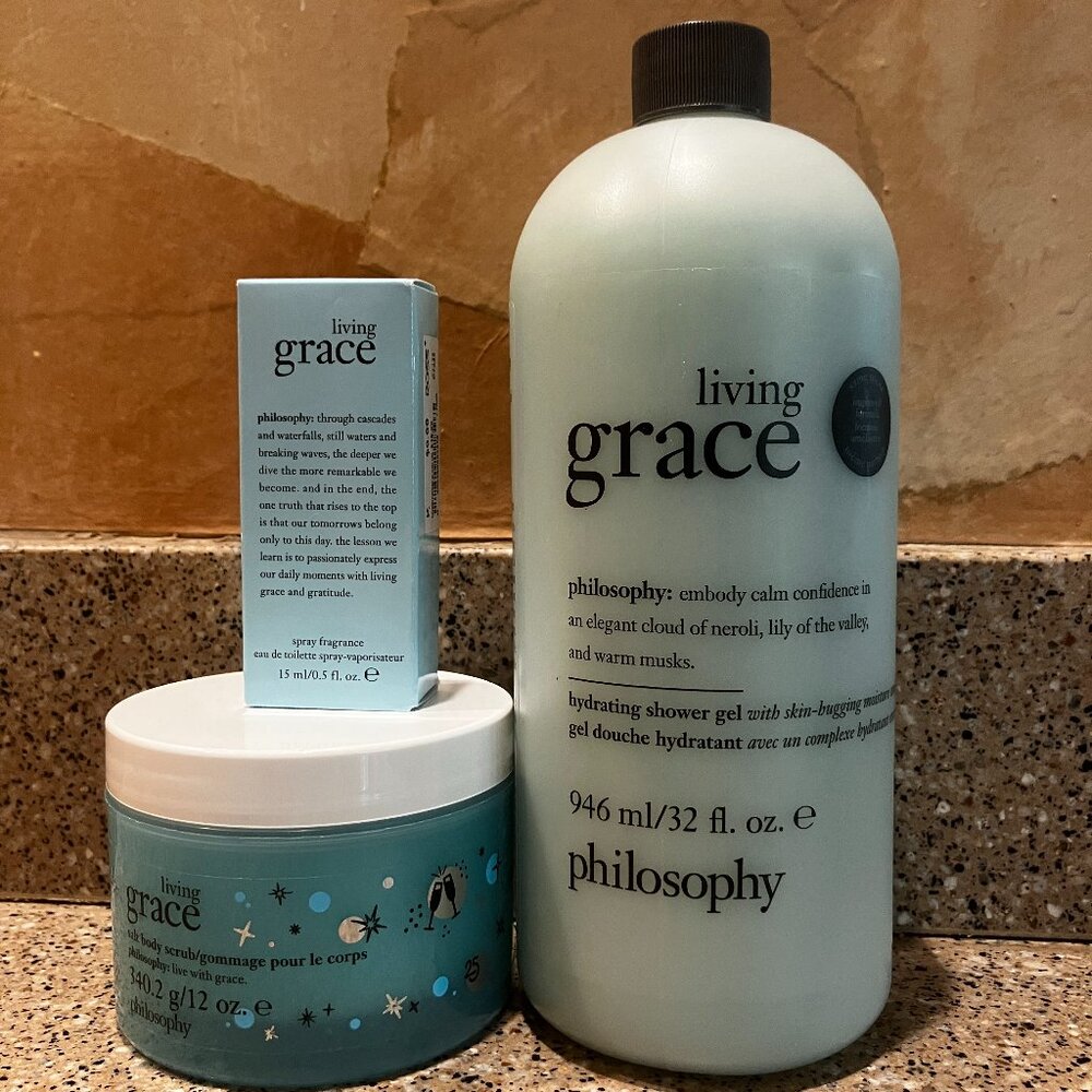 Philosophy Living Grace Jumbo Shower Gel  , Purse Spray , Body Salt Scrub! NEW